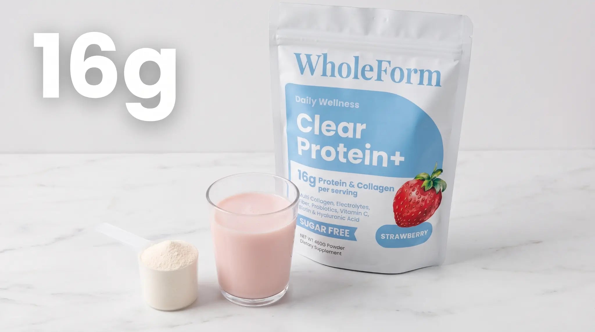 WholeForm Clear Protein+ with 16 grams of protein and collagen