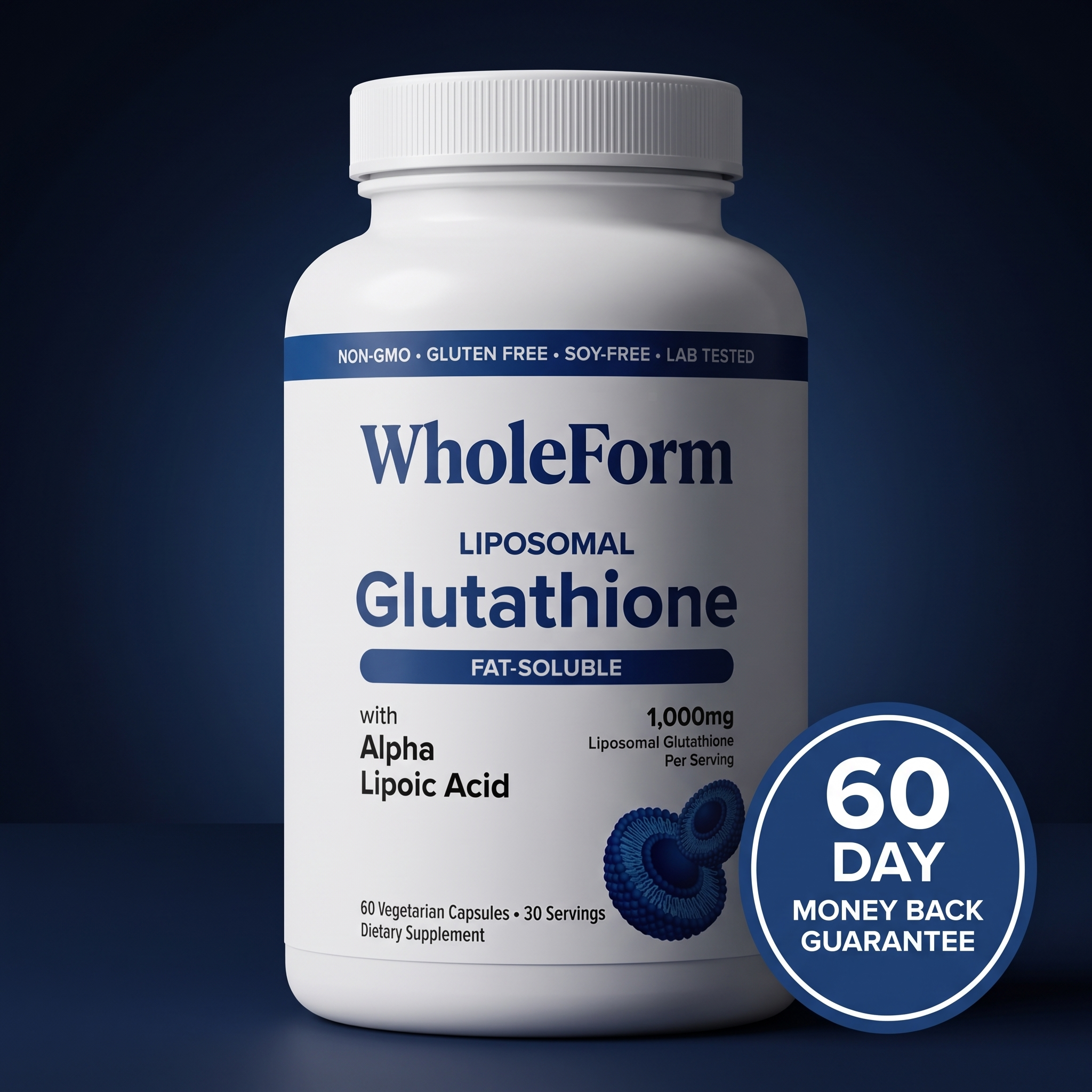 WholeForm Liposomal Glutathione 60-day money-back guarantee